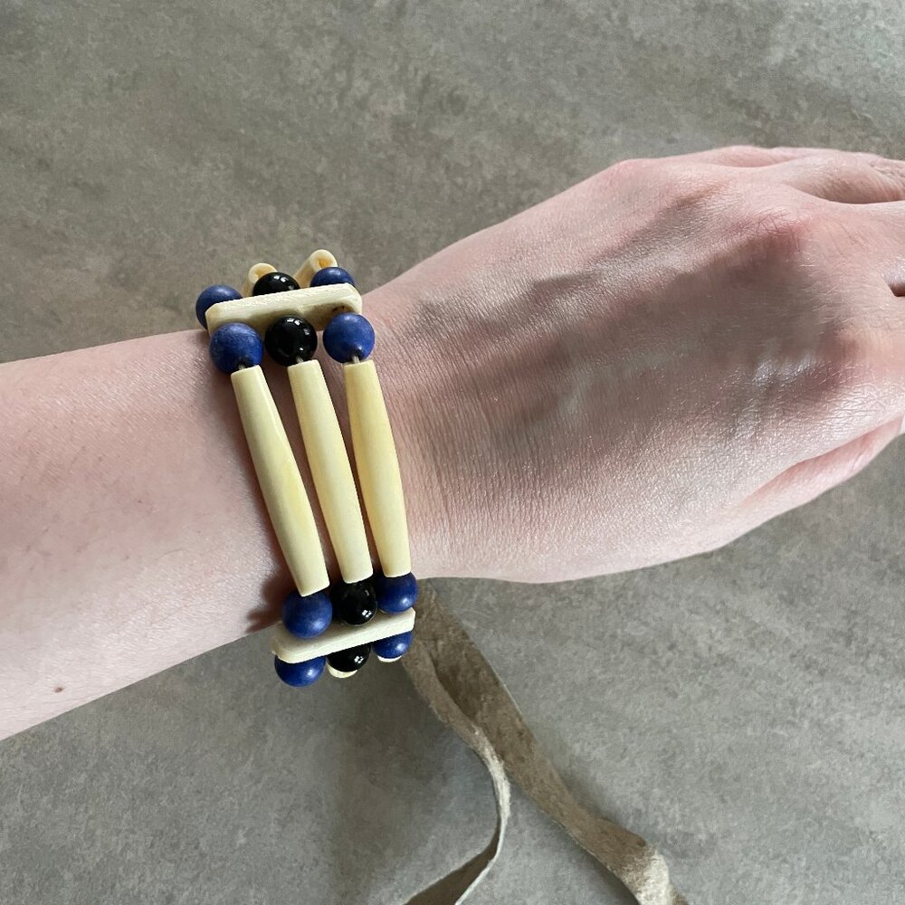 Bone Bead Choker or Bracelet Western Southwestern Leather Ties